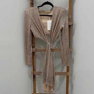 Elegant Sequin Crop Top in Champagne